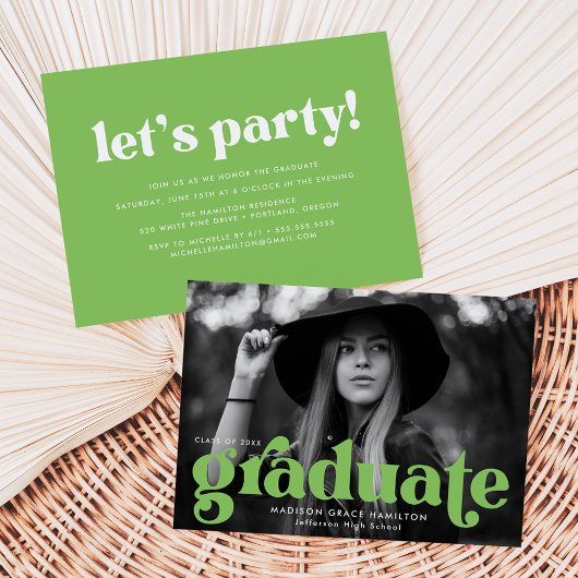 Invitation Audacieuse Typographie Lime Green Photo Graduation