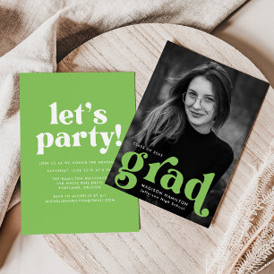 Invitation Audacieuse Typographie Lime Green Photo Graduation