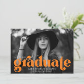 Invitation Audacieuse Typographie Orange Photo Graduation Par (Debout devant)