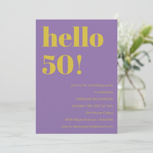 Invitation Audacieuse Typographie violet jaune moderne Annive (Debout devant)