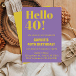 Invitation Audacieuse Typographie violet moderne 40ème annive<br><div class="desc">Audacieuse Typographie violet moderne 40e anniversaire Invitation Audacieuse Typographie moderne 40e anniversaire Invitation Audacieuse Typographie rose moderne 40e anniversaire Invitation... Audacieuse Typographie moderne 40e anniversaire Invitation "Turning 40 n'a jamais été aussi chic ! Faites de votre anniversaire un anniversaire inoubliable avec notre Audacieuse Typographie rose moderne 40e anniversaire Invitation de...</div>