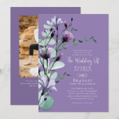 Invitation Audacieux Dusty Purple Aquarelle Florale Boho Mari (Devant / Derrière)