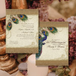 Invitation Audrey Jeanne Peacock & Feathers Vintage Damask<br><div class="desc">SÉLECTION DU PAPIER : Ceci est montré sur "papier de base", un autre grand choix serait "glace métallique" qui est une surface blanche et brillante perle. Il serait également magnifique sur le lin "Champagne Metallic", feutre ou l'un des autres choix. PALETTE DE COULEUR : or métallique, tan, crème, bleu royal,...</div>
