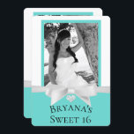 Invitation Audrey Turquoise Blanc Bow Moderne Sweet 16 Photo<br><div class="desc">Personnaliser avec votre propre texte et photo</div>