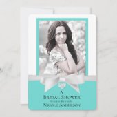 Invitation Audrey Turquoise Bow Fête des mariées moderne Phot (Devant)