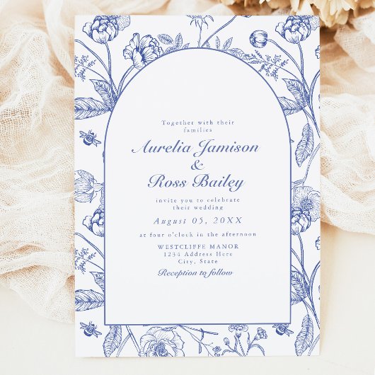 Invitation AURELIA Chinoiserie Blue Victorian Floral Mariage
