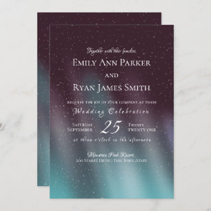 Invitation Aurora Borealis Turquois Starry Sky