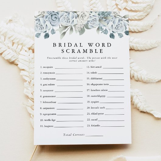 Invitation AUSHA Dusty Blue Word Scramble Fête des mariées Je