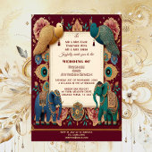 Invitation Auspicious Elephants Peacock Feather Ornate Indian