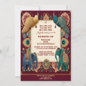 Invitation Auspicious Elephants Peacock Feather Ornate Indian (Devant)