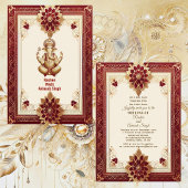 Invitation Auspicious Gold Ornate Floral Maroon Grand Indian