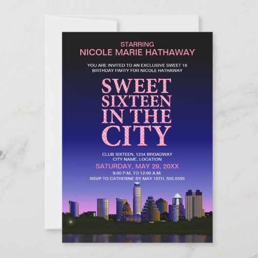 Invitation Austin Skyline Sweet sixteen (Devant)