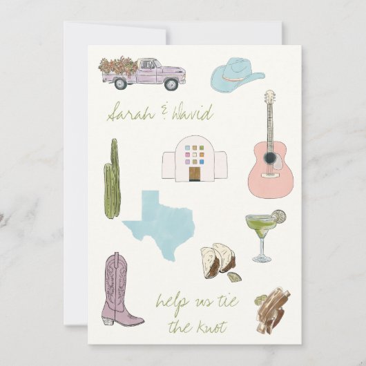 Invitation Austin, Texas enregistrer la date avec des dessins (Devant)