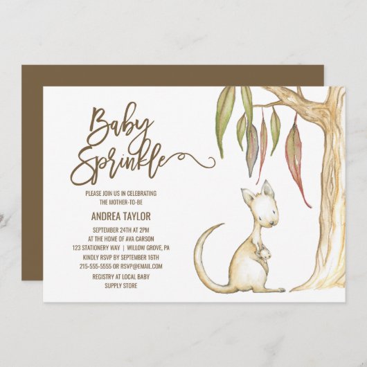 Invitation Australian Kangaroo & Joey Neutral Baby Sprinkl (Devant / Derrière)
