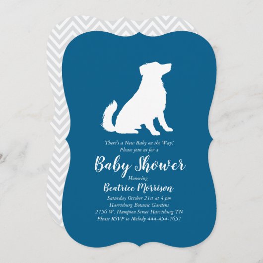 Invitation Australian Shepherd Chien Baby shower Blue Boy (Devant / Derrière)
