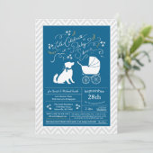Invitation Australian Shepherd Chien Baby shower Blue Boy (Debout devant)