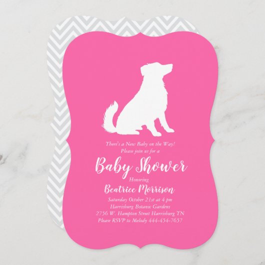 Invitation Australian Shepherd Chien Baby shower fille rose (Devant / Derrière)