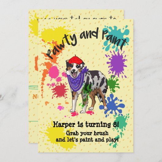 Invitation Australian Shepherd Dog Fun Art Anniversaire (Devant / Derrière)