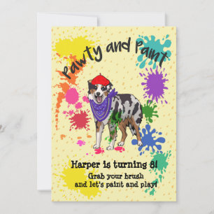 Invitation Australian Shepherd Dog Fun Art Anniversaire