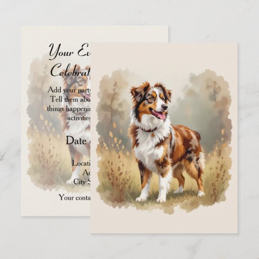 Invitation Australian Shepherd Dog Red Merle Aussie (Devant / Derrière)