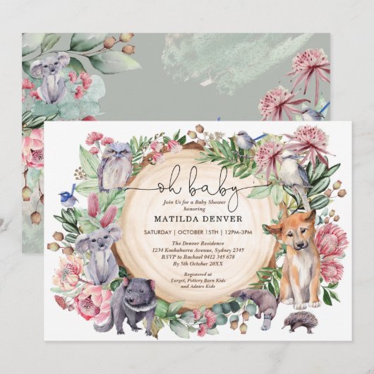 Invitation Australie Rustique Animaux autochtones Baby shower (Devant / Derrière)