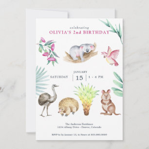 Invitation Australie Zoo animal anniversaire