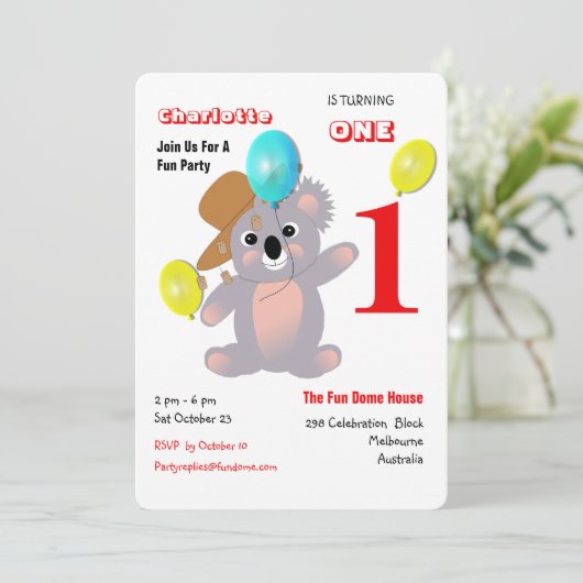 Invitation Australien Koala Bear mignonne Graphisme (Debout devant)