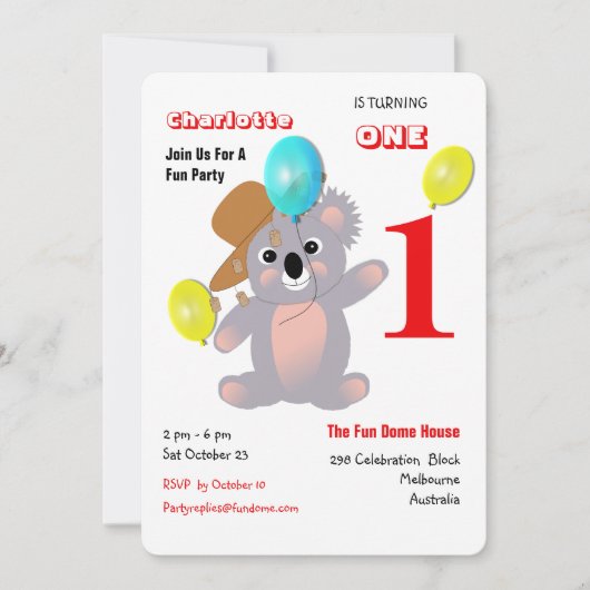 Invitation Australien Koala Bear mignonne Graphisme (Devant)
