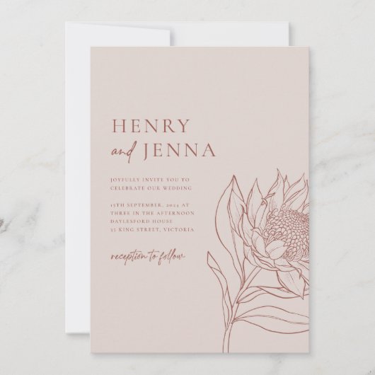 Invitation Australien Native Botanicals Waratah Protéa (Devant)