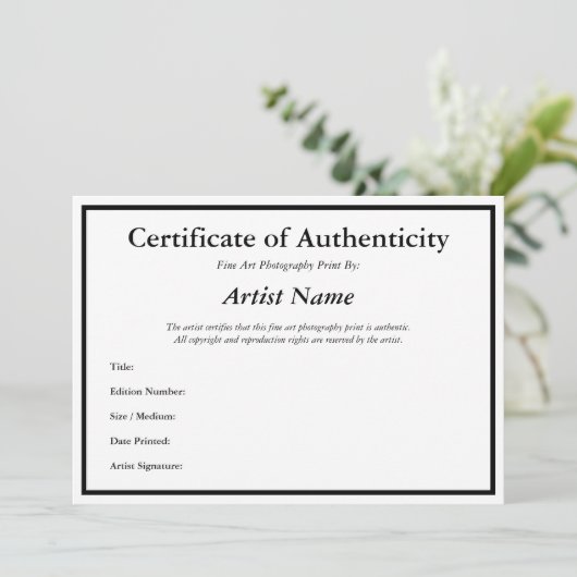 Invitation Authenticité du certificat pour le Modèle de la ph (Debout devant)