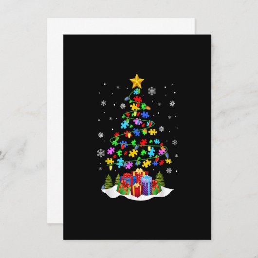 Invitation Autism Puzzle Christmas Tree Lights Funny Gift (Devant / Derrière)