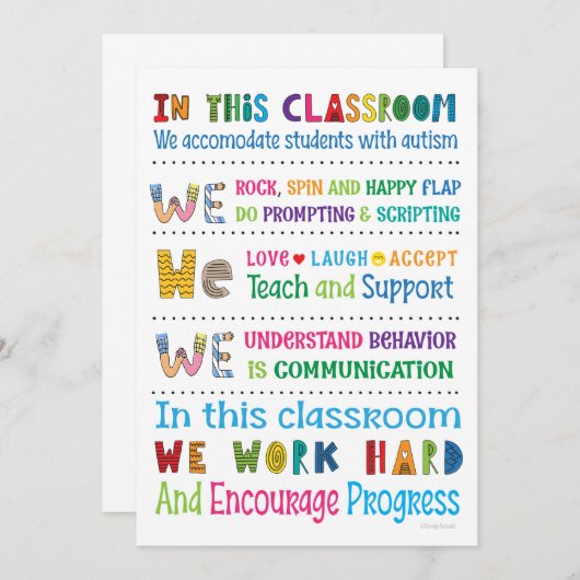 Invitation Autisme Enseignant Règles de classe Mini Imprimer (Devant / Derrière)