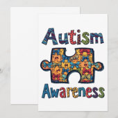 Invitation Autisme Maman Puzzle Pièce Coquette Bow Ruban Auti (Devant / Derrière)