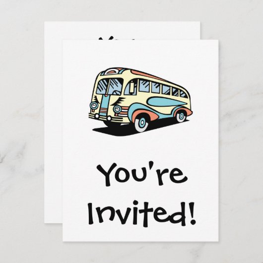 Invitation autocar retro (Devant / Derrière)