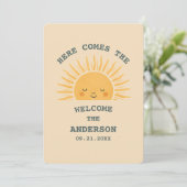 Invitation Autocollant personnalisable pour Baby Shower Rétro (Debout devant)