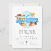 Invitation Automne 1er anniversaire Citrouille Camion bleu (Devant)