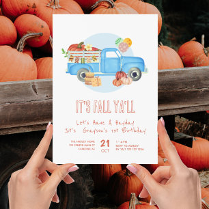Invitation Automne 1er anniversaire Citrouille Camion bleu