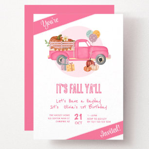 Invitation Automne 1er anniversaire Citrouille Pink Truck