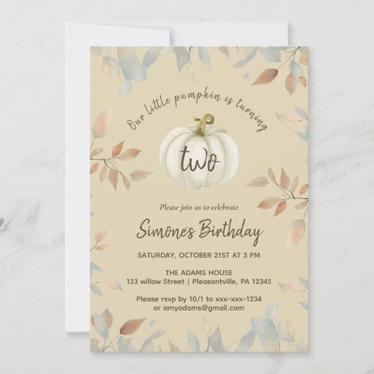 Invitation Automne 2 Anniversaire (Devant)