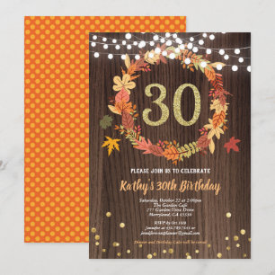 Invitation Automne 30e anniversaire bois rustique Thanksgivin