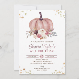 Invitation Automne 60e anniversaire, Citrouille floral Annive