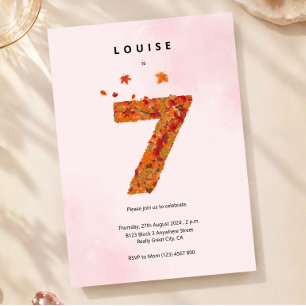 Invitation Automne 7e Anniversaire Aquarelle Feuille Rose Nai