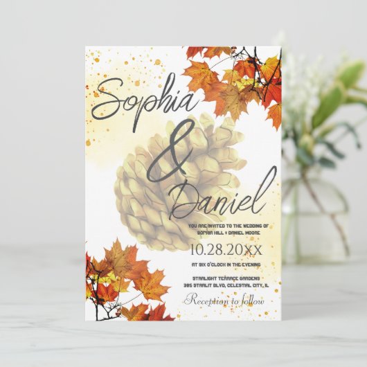 Invitation Automne à l'aquarelle marron  (Debout devant)