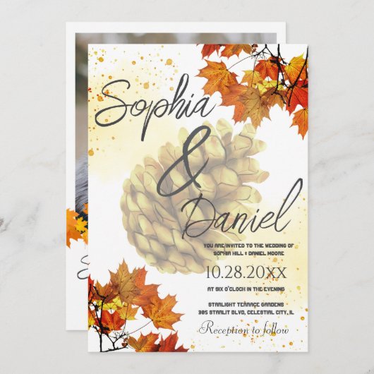 Invitation Automne à l'aquarelle marron  (Devant / Derrière)
