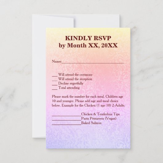 Invitation Automne Abstrait Shimmer rose violet menu RSVP (Devant)