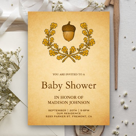 Invitation Automne Acorn Chêne Feuille Baby shower de couronn