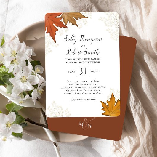 Invitation Automne Aquarelle Feuille Mariage personnalisé
