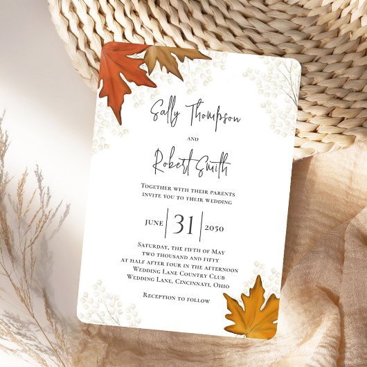 Invitation Automne Aquarelle Feuille Mariage personnalisé