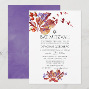 Invitation Automne - Aquarelle feuilles Bar Mitzvah
