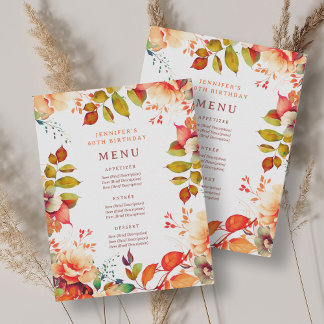 Invitation Automne Aquarelle Floral 60e Anniversaire Menu de